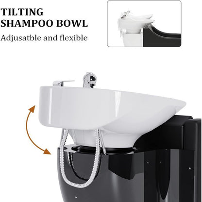 OmySalon Shampoo Sink for Salon, Hair Wash Chair with White Porcelain Shampoo Bowl, Electric Shampoo Station Backwash Barber Chair, Beauty Spa Massage Hairdressing Equipment