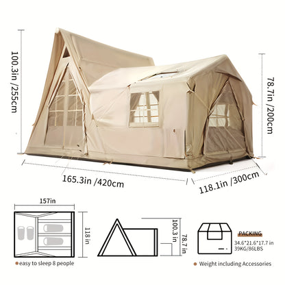Large Inflatable Tent For 8-10 Person - 135 SQFT Inflatable Cabin Tents For Camping Instant Setup Blow Up Tent 4 Season Inflatable Tents With Stove Jack