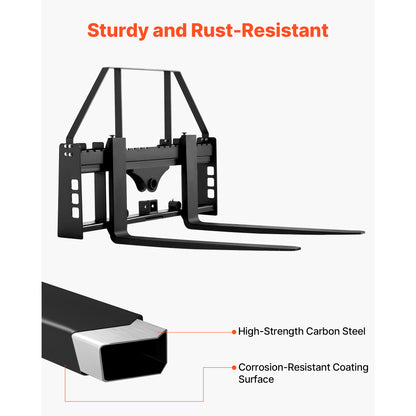 Pallet Fork Frame Attachment with 48-inch Skid Steer Pallet Forks 4000 lbs