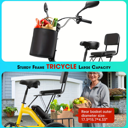 Foldable Electric Tricycle for Home Use, Adult Electric Tricycle, Electric Pedal Bike with 480WH Removable Battery, Dual Seats with Front And Back Baskets, Electric Tricycle for Transporting Kids And Elderly, 45 Miles 3 Riding Modes Etrike