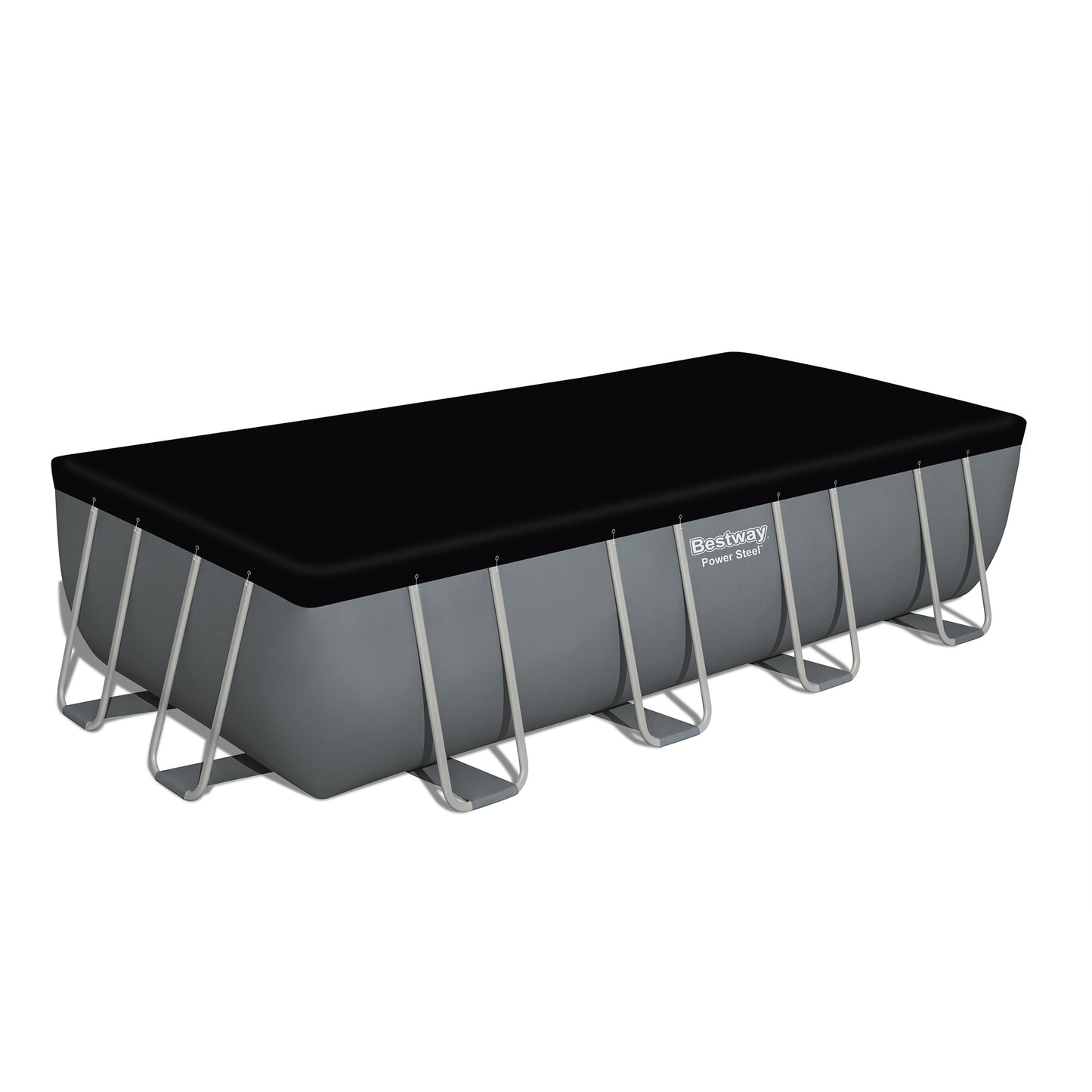 Bestway Power Steel Rectangular Metal Frame Above Ground Swimming Pool Set with 1500 GPH Sand Filter Pump, Ladder, and Pool Cover