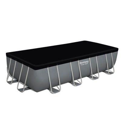 Bestway Power Steel Rectangular Metal Frame Above Ground Swimming Pool Set with 1500 GPH Sand Filter Pump, Ladder, and Pool Cover