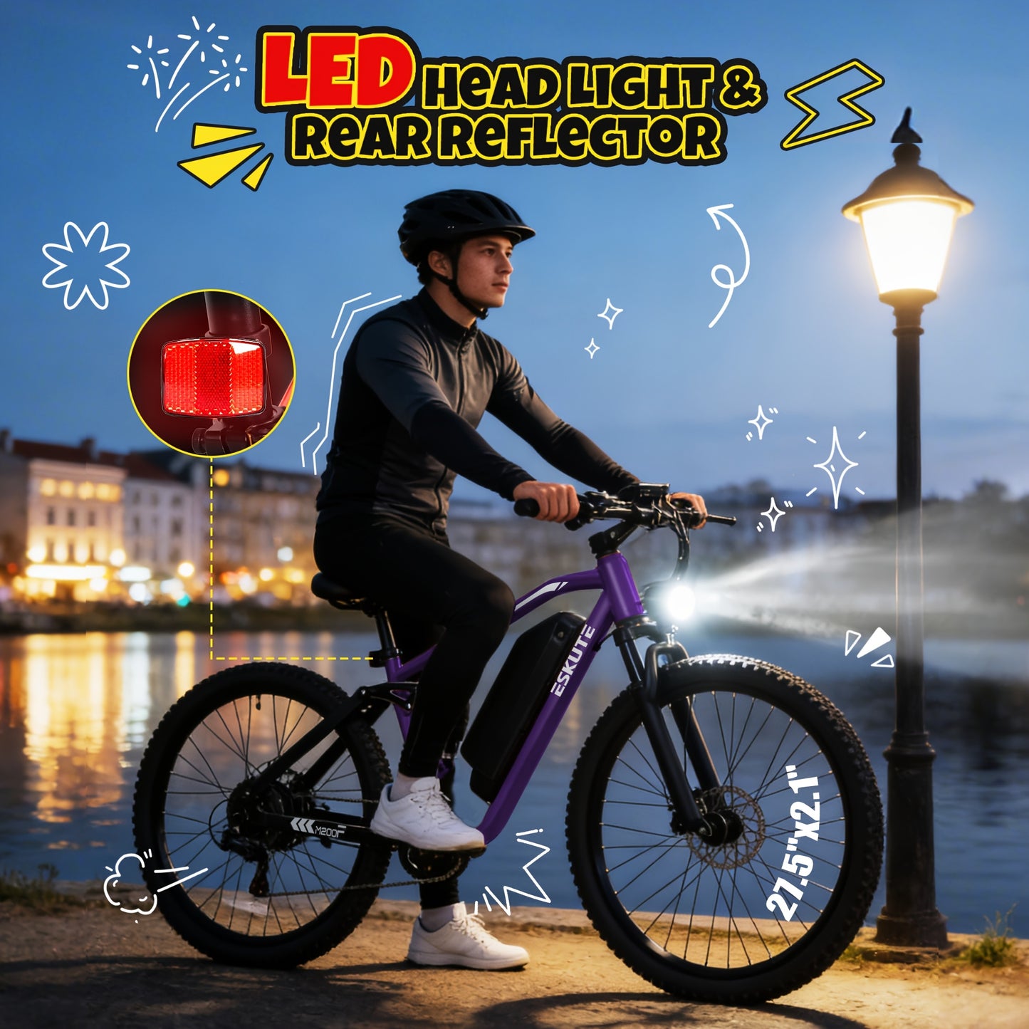 Electric Bike for Adults, 27.5" Mountain E-Bike, Brushless Motor, 48V 20.8Ah Up to 80 Miles Range, Full Suspension Step-Over Electric Bicycle And a Helmet Will Be Included As a Gift