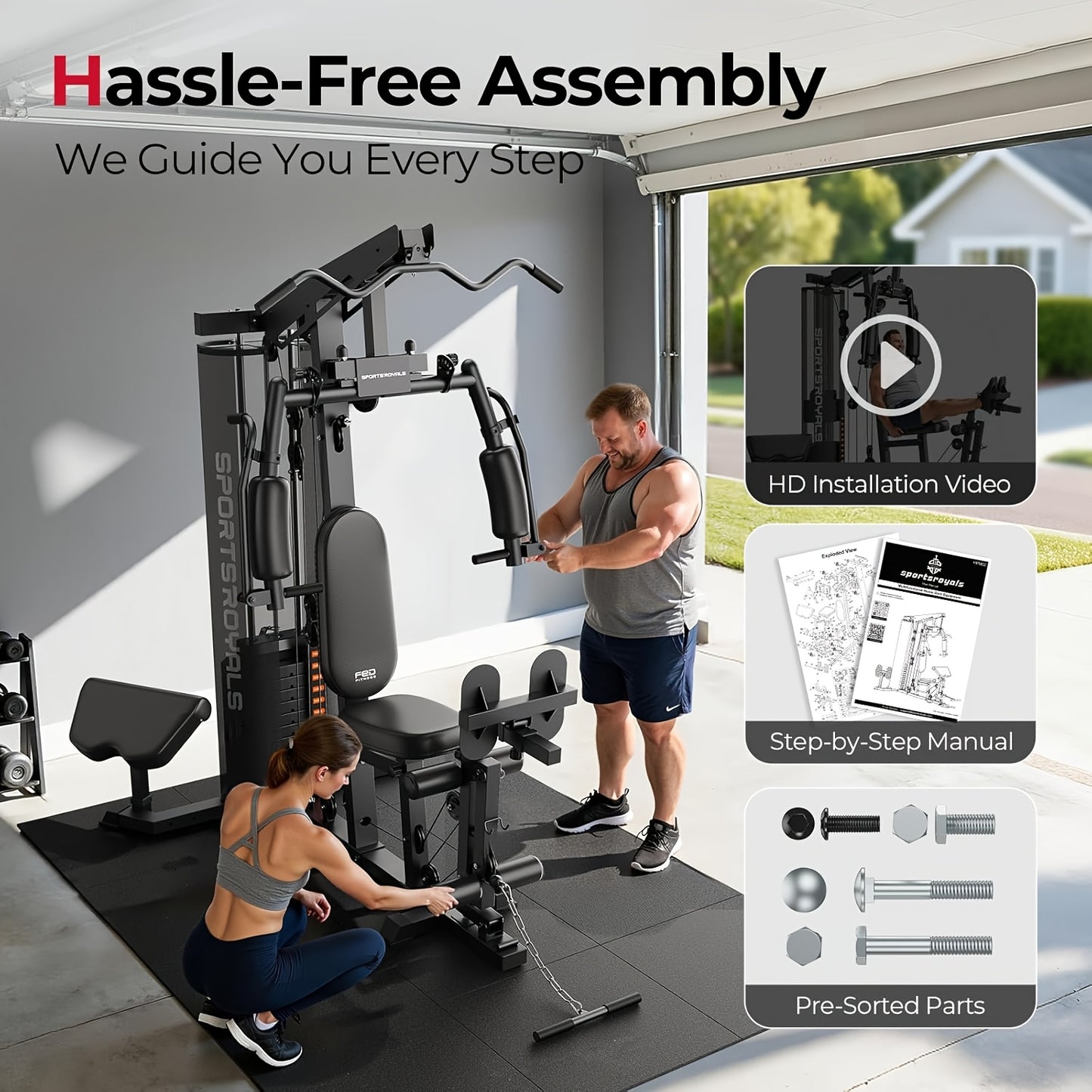 For Home Gym, Multifunctional Workout Station with Leg Press, 150LBS Weight Stack Full Body Workout Equipment for Home Exercise Fitness Strength Training. Suitable for Fitness Men/Women, Without Battery