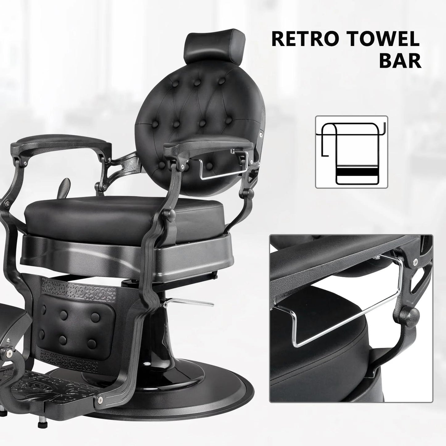 Heavy Industry Barber Shop Vintage Barber Chair, Hairdresser Reclining Salon Chair, Hydraulic Multi-function Barber Shop Beauty Spa Shampoo Hairdressing Equipment with Adjustable Headrest