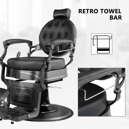 Heavy Industry Barber Shop Vintage Barber Chair, Hairdresser Reclining Salon Chair, Hydraulic Multi-function Barber Shop Beauty Spa Shampoo Hairdressing Equipment with Adjustable Headrest