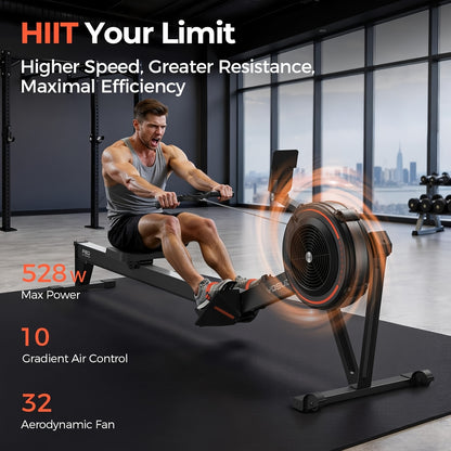 Rowing Machine for Home, Professional Adjustable Air Resistance Rower Machines with Self-Powered Monitor, 53.7'' Row Rail, Ergonomic Comfort Seat, Easy Storage.Suitable for Men/Women.