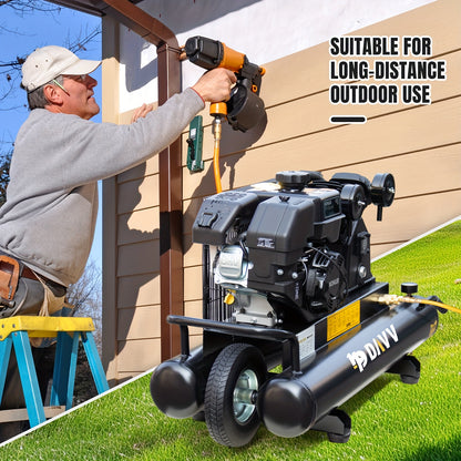 6.5HP Gas Powered Portable Air Compressor With 9 Gal Twin Tank, 12 CFM@125 PSI, Without Battery