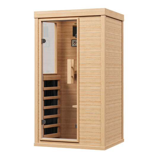 1-2 Person Indoor Infrared Sauna, 2.7'x2.3'-with A Half Glass, Full Spectrum Dry Sauna with Control Panel, Low EMF Far Infrared Sauna for Home Spa, Muscle Recovery, Patio & Backyard