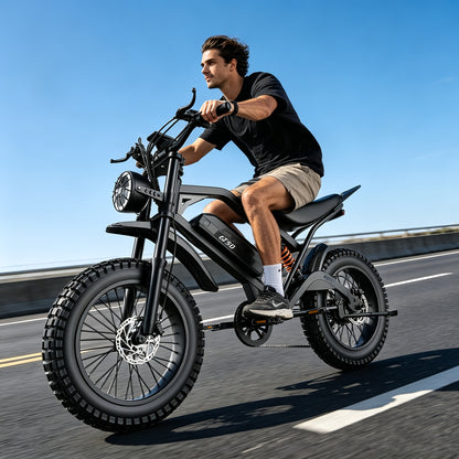 Electric Bike for Adults Teens, 749W Peak Off-Road Ebike, 27.9MPH And 65Miles, 20 X 3In Portable Electric Bike, Dual Suspension And Dual Brake, Commuting Ebike with Long-Seat, 365LBS