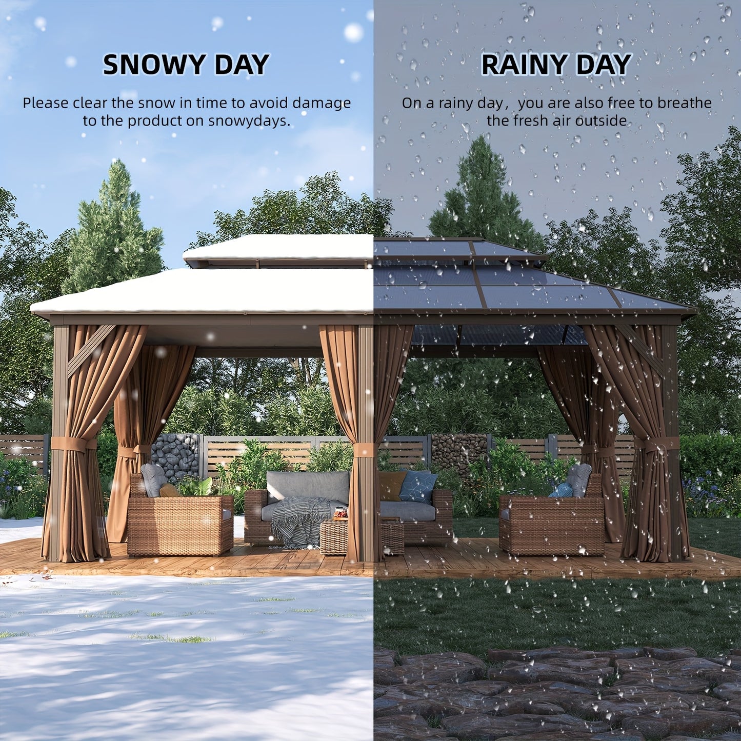 12'X20' Hardtop Gazebo, Aluminum Frame Permanent Pavilion with Curtains And Netting, Outdoor Polycarbonate Double Roof Canopy, for Patio, Lawns, Garden