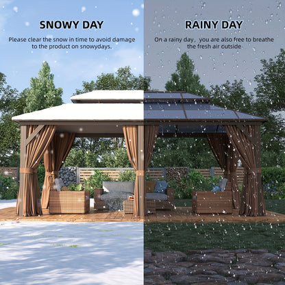 12'X20' Hardtop Gazebo, Aluminum Frame Permanent Pavilion with Curtains And Netting, Outdoor Polycarbonate Double Roof Canopy, for Patio, Lawns, Garden