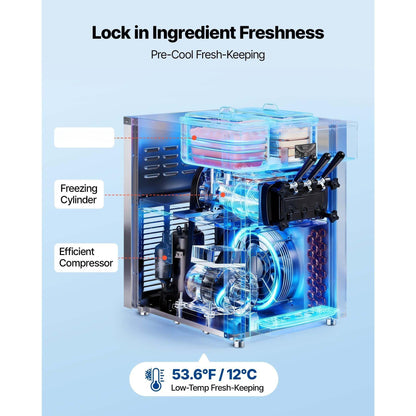 Commercial Ice Cream Machine, 20-28L/H Yield, 2200W 3-Flavor Countertop Soft Serve Ice Cream Maker, Pre-Cooling Self-Cleaning for Snack Dessert Shops
