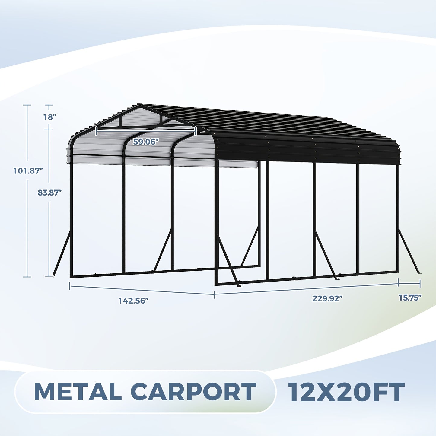 12x20 FT Metal Carport, Garage With Updated Frame Structure, Galvanized Steel Roof And Enhanced Base Canopy, Metal Garage Car Shelter Shade For Car, Boats, Truck And Outdoor Party