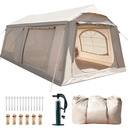 12 Person Inflatable Camping Tent, Easy Setup Blow Up Tent with Hand Pump, PU3000mm Waterproof & Breathable 4 Season Glamping Tent for Outdoor Camping