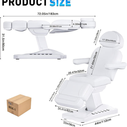 Professional Full Massage Bed with Lifting Device, Can Hold 1500 Pounds - Professional Adjustable Facial Bed for Beauty, Spa And Waxing