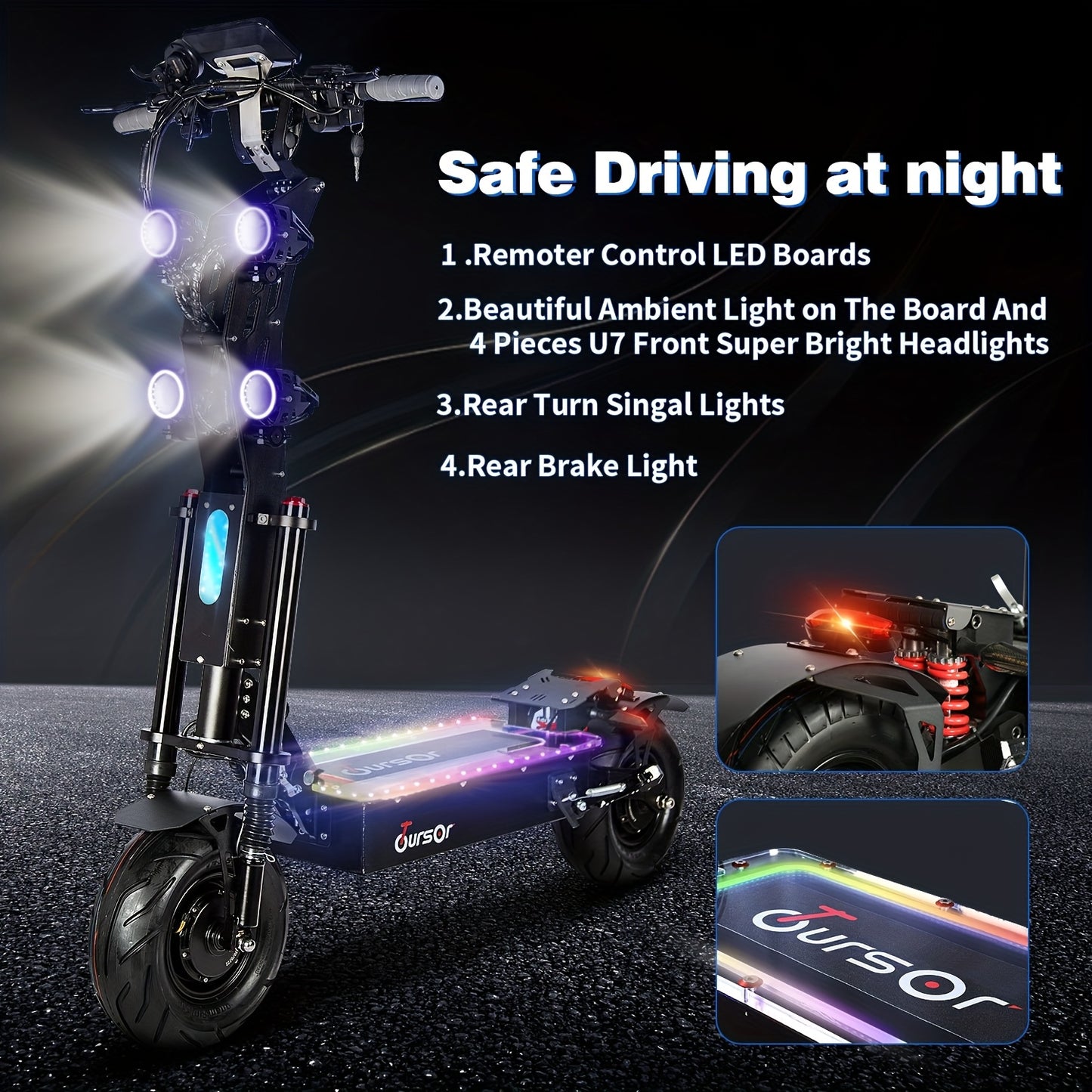 72V 40Ah Dual-Motor Adult Off-Road Electric Scooter With LED Display, Hydraulic Brakes, Dual Suspension, Vibrant Ambient Lighting And 13-Inch Tyres Electric Scooter E-Scooter
