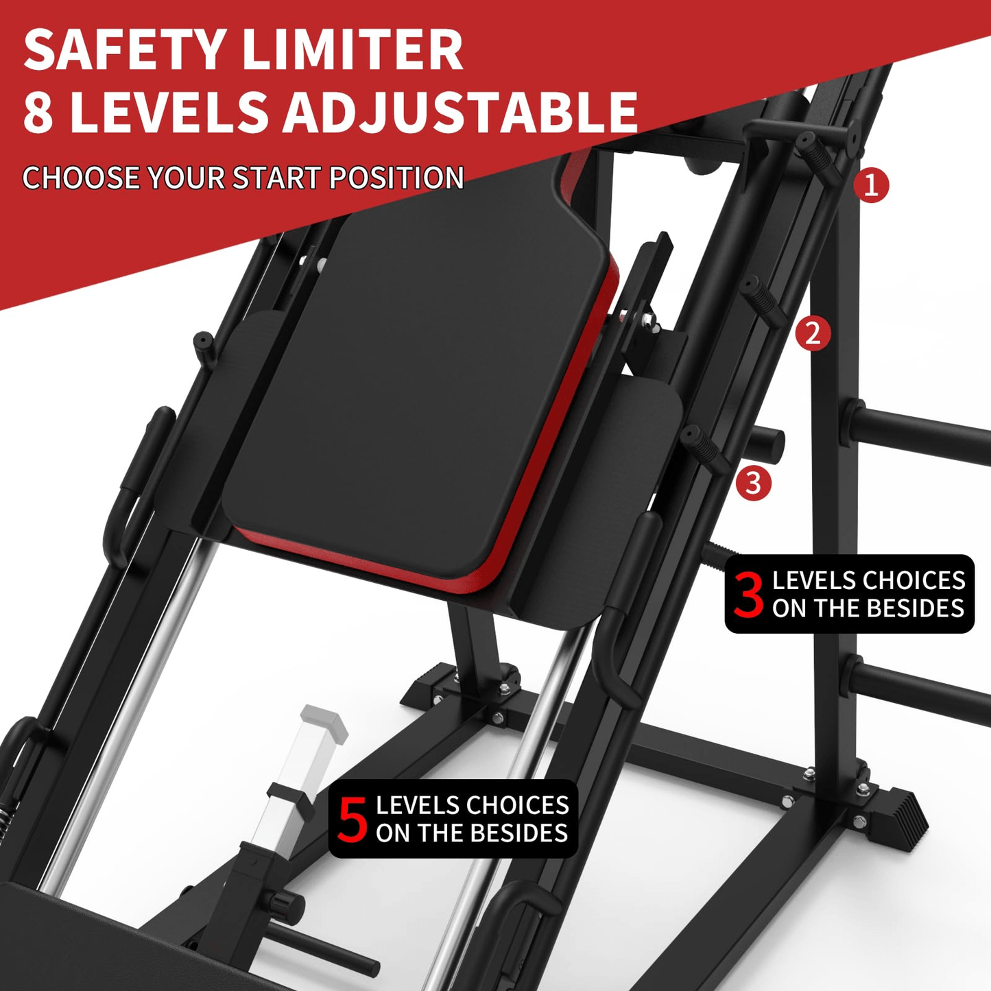 Leg Press Hack Squat Machine, Adjustable Leg Machine, Lower Body Special Leg Machine Hack Squat + Leg Press Combo with 11-13" Shoulder Width, 3-Level Safety Stops & Calf Raise Block for Home Gyms