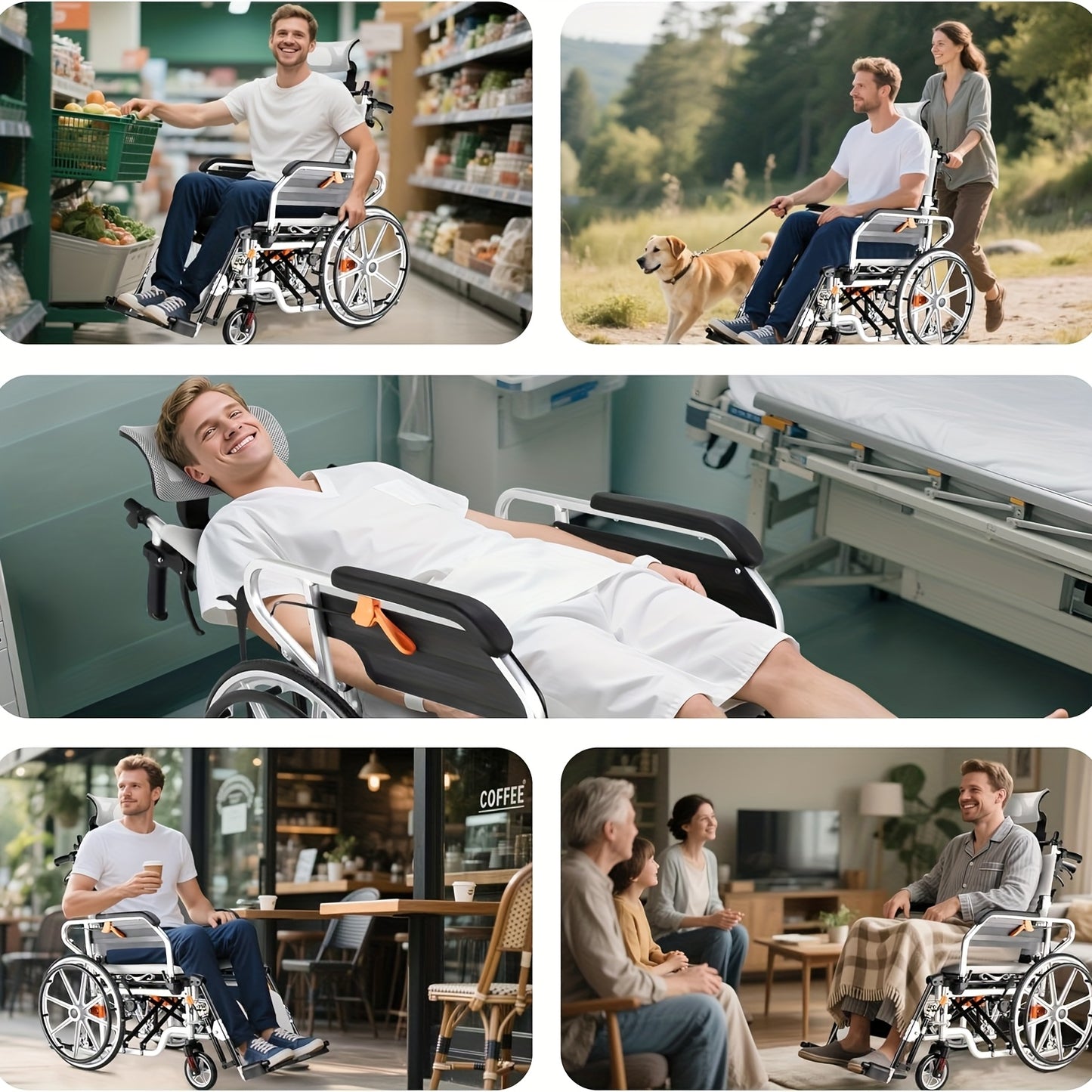 4-in-1 Reclining Wheelchairs, Waterproof Shower Bathroom Wheelchair, Transport Wheelchairs with Elevating Leg Rests And Potty- 18.5" Wide Seat Heavy Duty Recliner Wheel Chair for Seniors & Adults