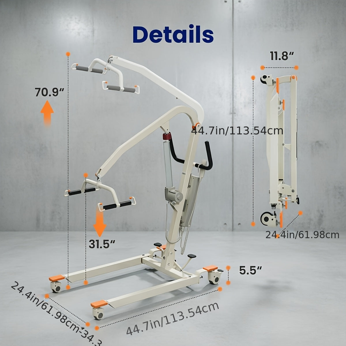 Portable Full Body Transfer Lift, Q2 Electric Folding Lift with Sling, Home Care Elderly Floor Lift Assist, Easy Disassemble, 440LBS Weight Bearing