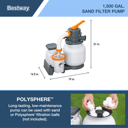 Bestway Power Steel Rectangular Metal Frame Above Ground Swimming Pool Set with 1500 GPH Sand Filter Pump, Ladder, and Pool Cover