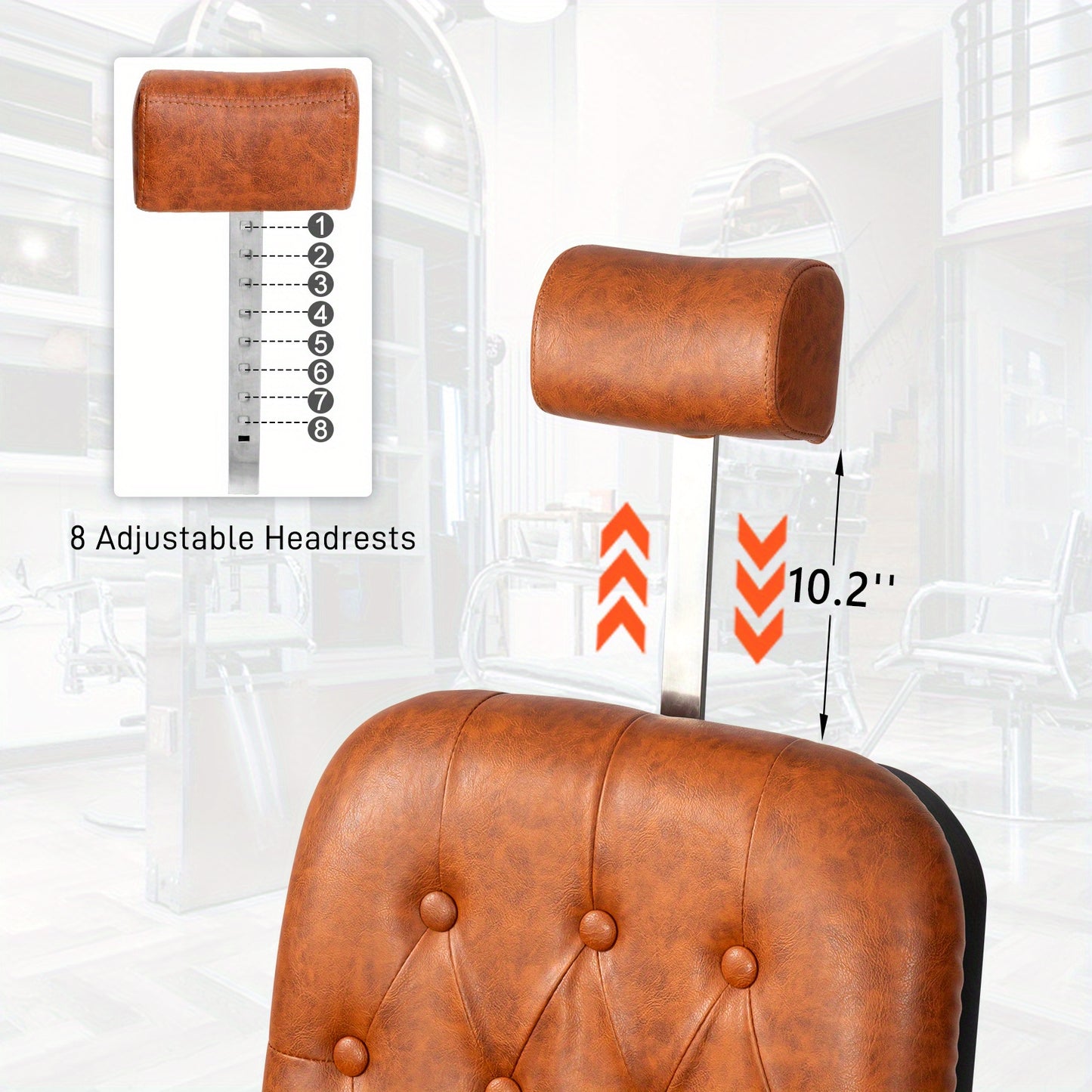 Heavy Duty Vintage Recline Barber Chair Hydraulic with Headrest, Supports up to 700lbs & 360° Rotatable, Professional Salon Beauty Spa Shampoo Equipment, Square Twill Backrest - Brown