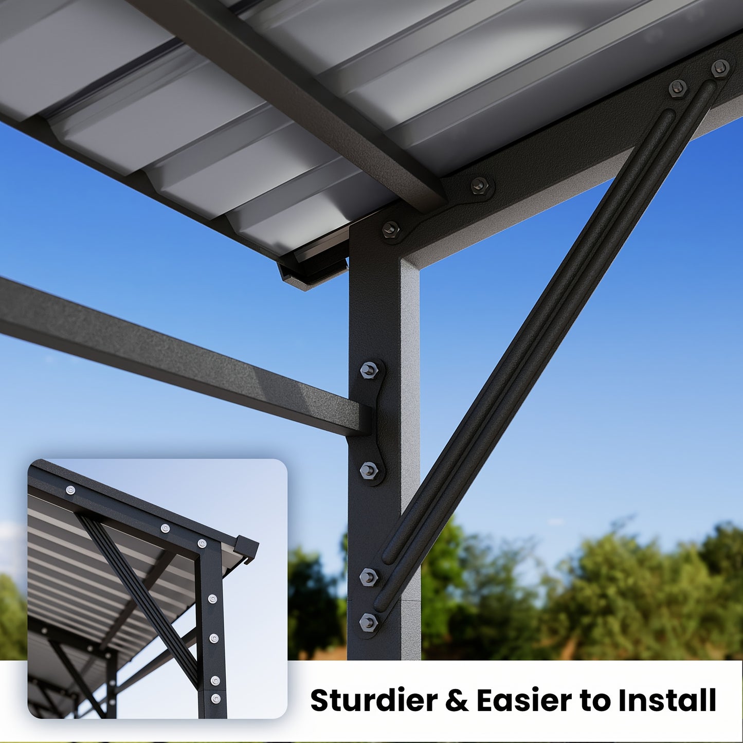 10x20ft Flat Roof Carport, Heavy Duty Iron Garage For Car, Truck, SUV - Dark Grey Outdoor Vehicle Shelter With Straight Top, Parking Canopy For Driveway, RV, Boat