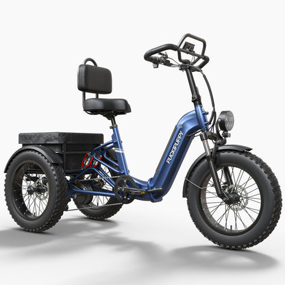 Full Suspension Electric Tricycle for Adults, Rear Mounted High-power Motor, 20" Tire Wide Seat Electric Trike with Reverse, 48V 720Wh Battery 75 Miles 19MPH Cargo Tricycle with Torque Sensor, Large Basket, Turn Signal