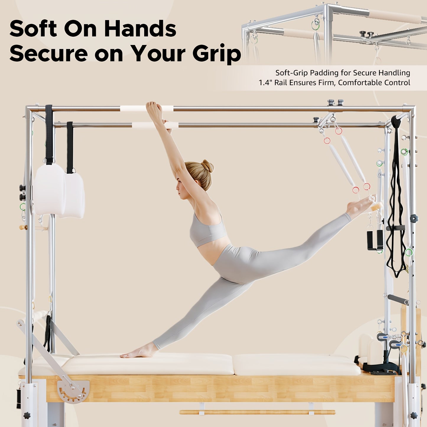 Premium 3-In-1 Wood Pilates Reformer with Cadillac Trapeze, 800Lb Capacity Home Gym System with Jumpboard, Sitting Box And Complete Set of Additions