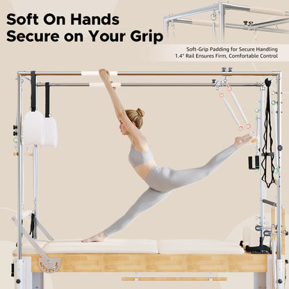 Premium 3-In-1 Wood Pilates Reformer with Cadillac Trapeze, 800Lb Capacity Home Gym System with Jumpboard, Sitting Box And Complete Set of Additions