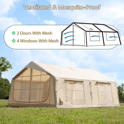 186Sqft Inflatable Camping Tent with Hand Pump Easy Setup Outdoor Air Tent 4 Seasons Glamping Cabin House with Windows And Door