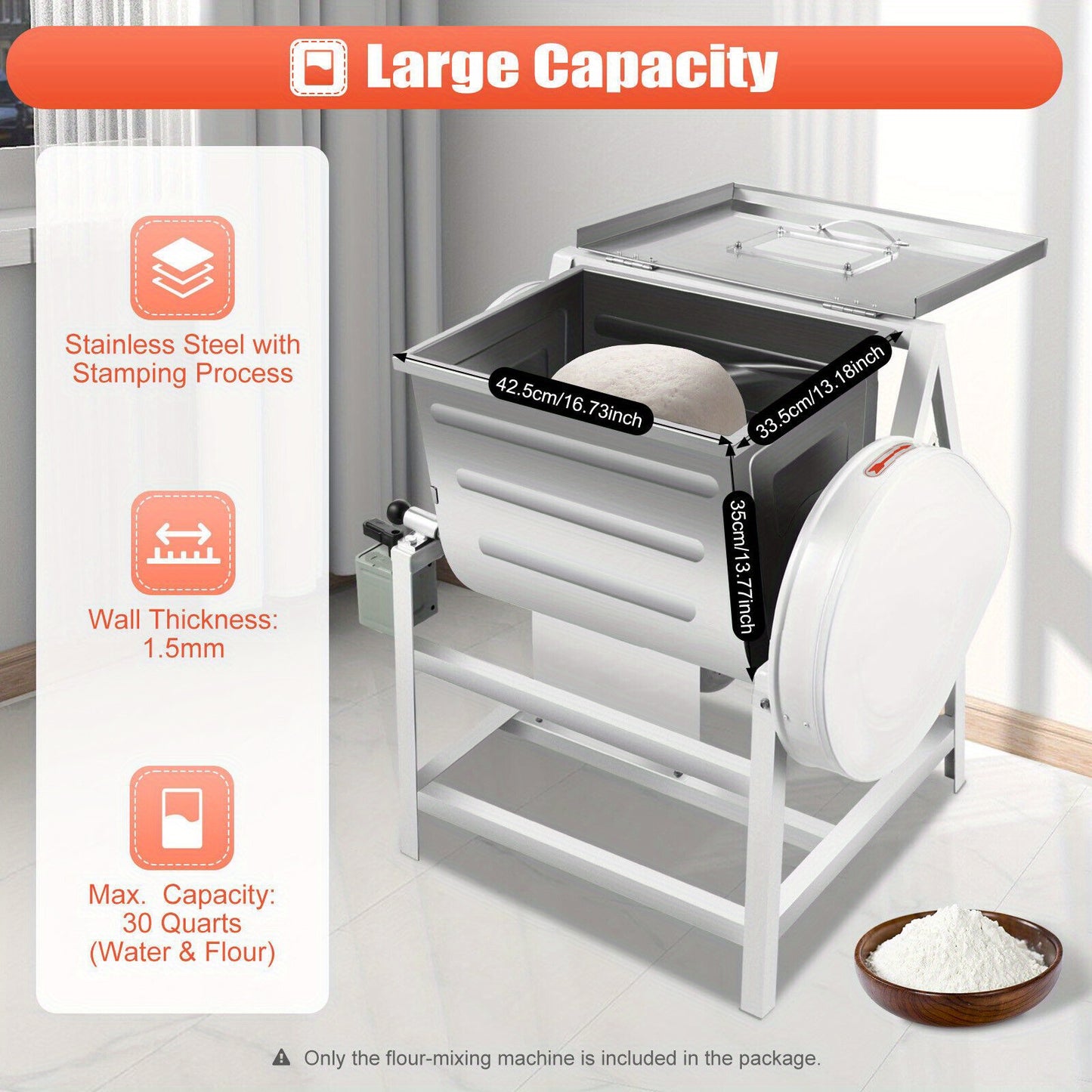 110V Commercial Dough Mixer, Electric Stand Heavy Duty Pizza Dough Mixer Flour Mixer, Max Mixed Dough 33.07LB/ 30QT, for Homes, Restaurants and Other Places