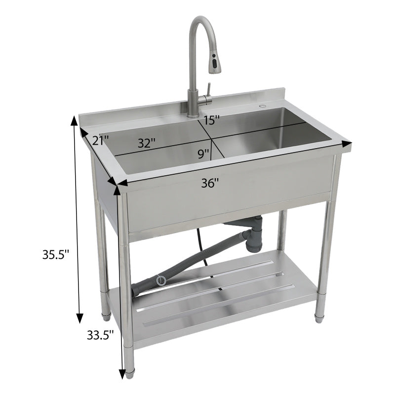 21'D X 36'W X 35.5'H Stainl Steel Large Utility Sink Single Bowl Freestanding Commercial Restaurant Sink with Pull-Out Faucet Utility Sink for Laundry Room Garage Kitchen