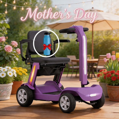 4-Wheel Electric Scooter for Adults And Seniors, 300W Motor, 24V 12Ah Battery, 4 MPH Max Speed, 10 Mile Range, Lightweight Foldable Travel Scooter with LED Lights, Storage Bag And Charger, No Assembly