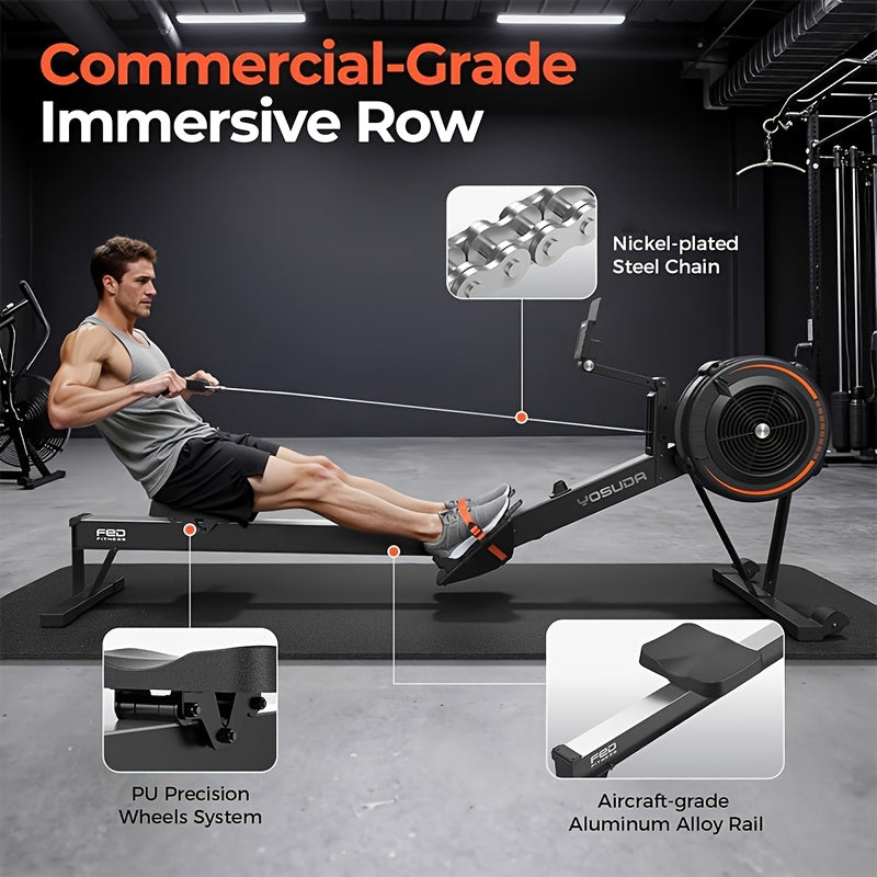 Rowing Machine for Home, Professional Adjustable Air Resistance Rower Machines with Self-Powered Monitor, 53.7'' Row Rail, Ergonomic Comfort Seat, Easy Storage.Suitable for Men/Women.