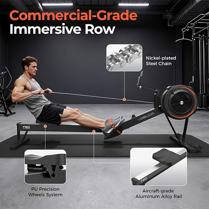 Rowing Machine for Home, Professional Adjustable Air Resistance Rower Machines with Self-Powered Monitor, 53.7'' Row Rail, Ergonomic Comfort Seat, Easy Storage.Suitable for Men/Women.
