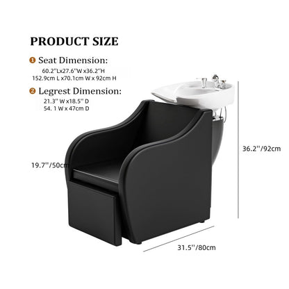 OmySalon Shampoo Sink for Salon, Hair Wash Chair with White Porcelain Shampoo Bowl, Electric Shampoo Station Backwash Barber Chair, Beauty Spa Massage Hairdressing Equipment