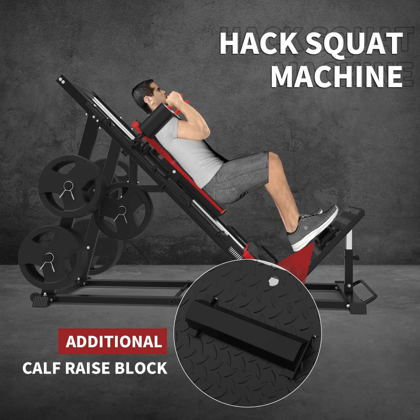 Leg Press Hack Squat Machine, Adjustable Leg Machine, Lower Body Special Leg Machine Hack Squat + Leg Press Combo with 11-13" Shoulder Width, 3-Level Safety Stops & Calf Raise Block for Home Gyms