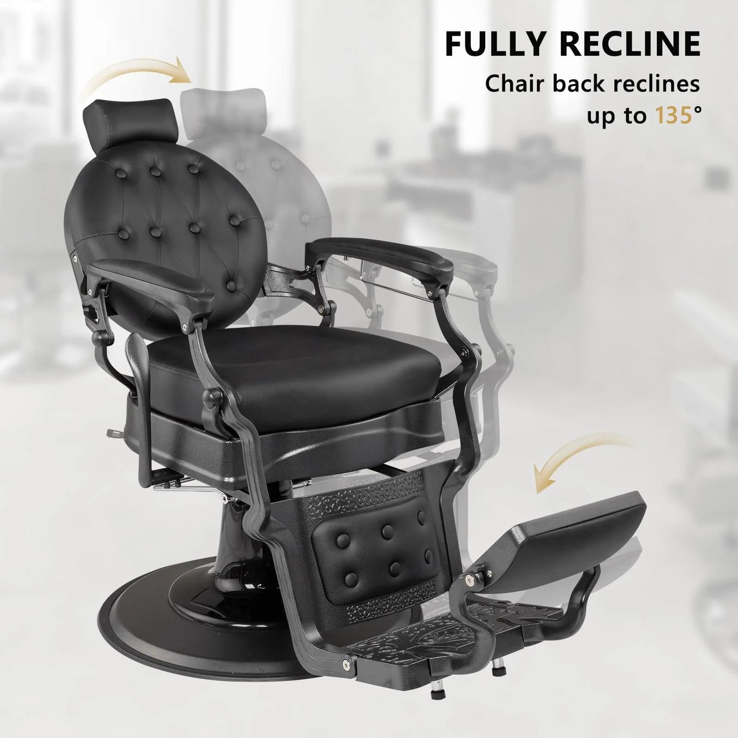 Heavy Industry Barber Shop Vintage Barber Chair, Hairdresser Reclining Salon Chair, Hydraulic Multi-function Barber Shop Beauty Spa Shampoo Hairdressing Equipment with Adjustable Headrest