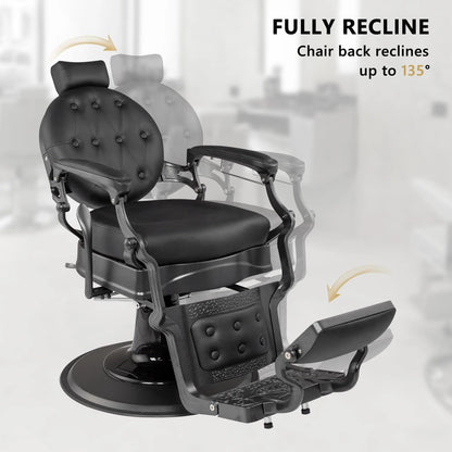 Heavy Industry Barber Shop Vintage Barber Chair, Hairdresser Reclining Salon Chair, Hydraulic Multi-function Barber Shop Beauty Spa Shampoo Hairdressing Equipment with Adjustable Headrest