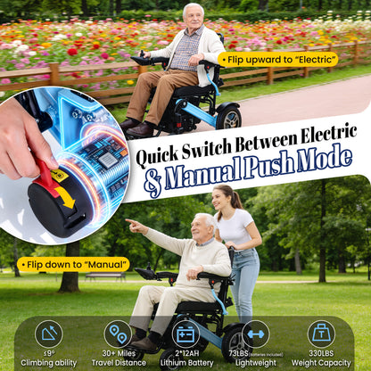 Adult Electric Wheelchair 400 Lbs Weight Capacity, 30 Miles Driving Range, All-Terrain 700W Dual Motors, 20-Inch Wide Seat, Foldable Design, Includes Back Bag, Cup Holder, Headlights And USB Charging Port