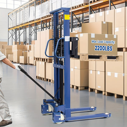 Manual Hydraulic Pallet Stacker 2200lbs Capacity 63" Lift Fixed Legs