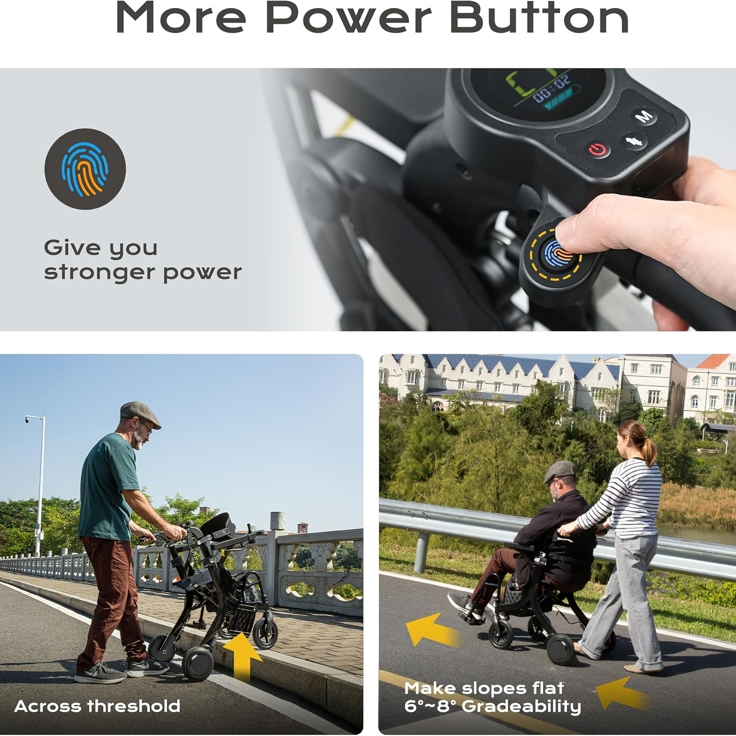 Sinceborn 4in 1 Rollator Walker Electric Wheelchair Combo, Electric Rollator Walker with Power Assist, Foldable Lightweight Transport Wheelchair, 600W Magnesium Alloy Motor Ideal for Elderly Rehab