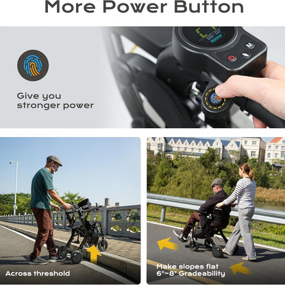 Sinceborn 4in 1 Rollator Walker Electric Wheelchair Combo, Electric Rollator Walker with Power Assist, Foldable Lightweight Transport Wheelchair, 600W Magnesium Alloy Motor Ideal for Elderly Rehab