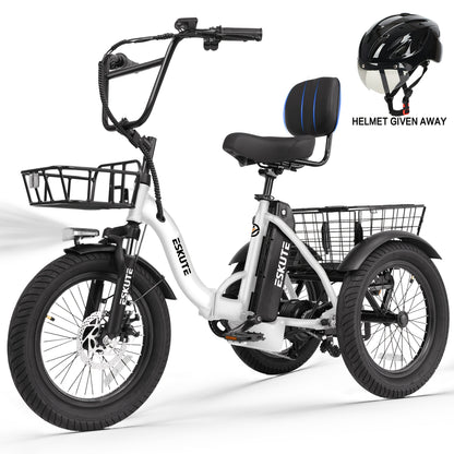 ESKUTE Tricycle for Adults, Folding Trike 18X3.0 Tire Ebike, 624Wh(48V 13AH) Removable Battery, Step-Thru 3 Wheel Electric Bicycle, Up to 55 Miles, Unisex