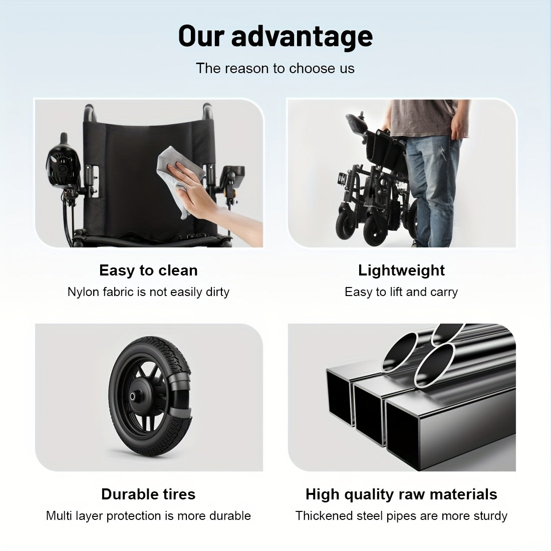 A Comfortable And Safe New Experience, A Portable Electric Wheelchair for Easy Travel, A 25-mile Long Distance, An All-terrain Electric Wheelchair, High Mobility, Free Travel And Control