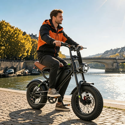 Electric Bike for Adults, 48V 15.6Ah Removable Battery, 19.8MPH Top Speed, 35-45 Mile Range, 16"x4" Tire, Double Shock Absorber, Dual Disc Brakes, High Carbon Steel Frame