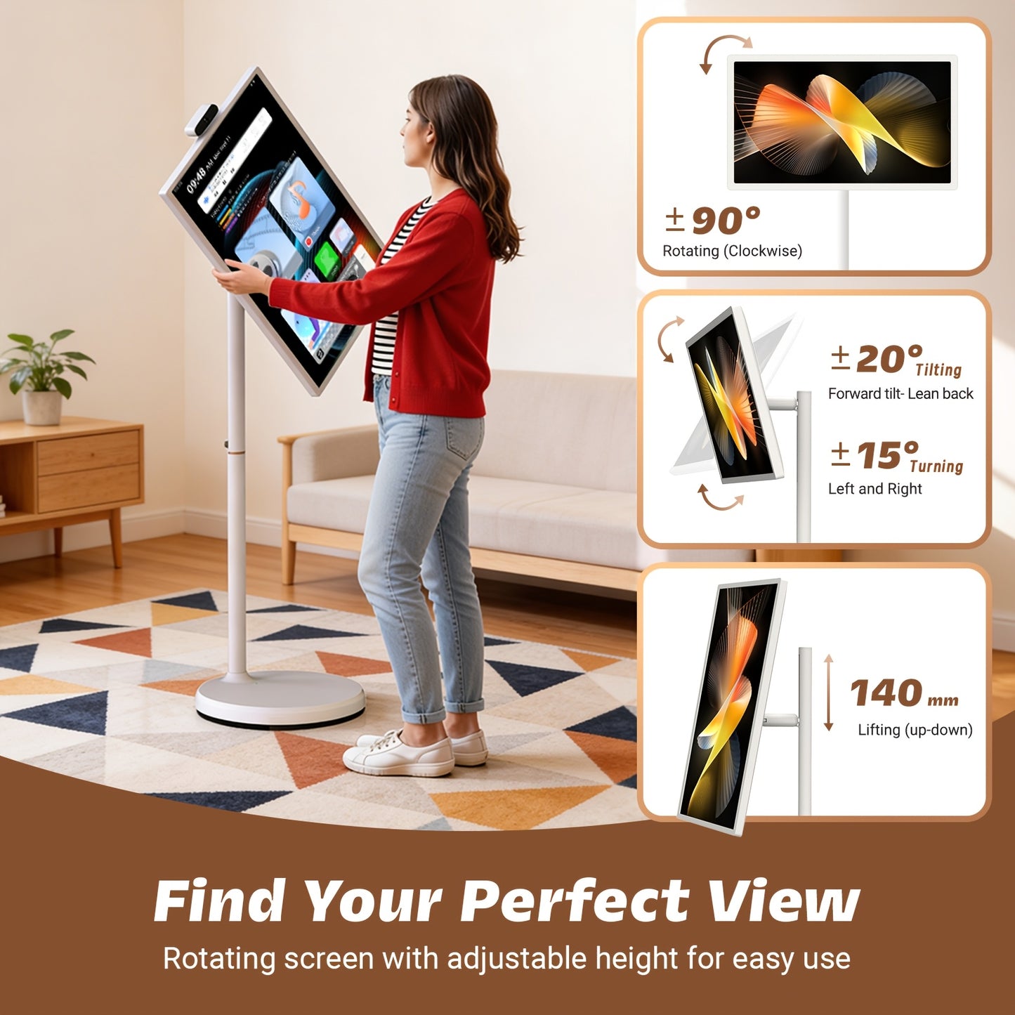 32" 4K UHD Tablet Touchscreen Monitor Portable Smart TV On Wheels Stand (8+8)GB RAM+256GB ROM, Tablet, Pad