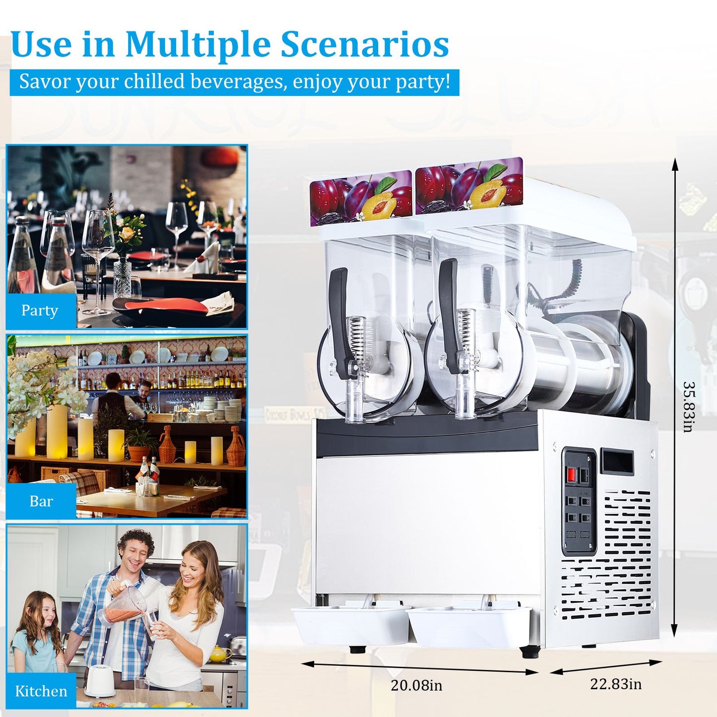 Commercial Slushy Machines with a Capacity of 30 Liters Or 8 Gallons, Featuring 860 Watts of Power, Made of Stainless Steel, Designed for Making Frozen Drinks And Margaritas, Includes a Self-Cleaning Function, Perfect for Cocktails, Restaurants