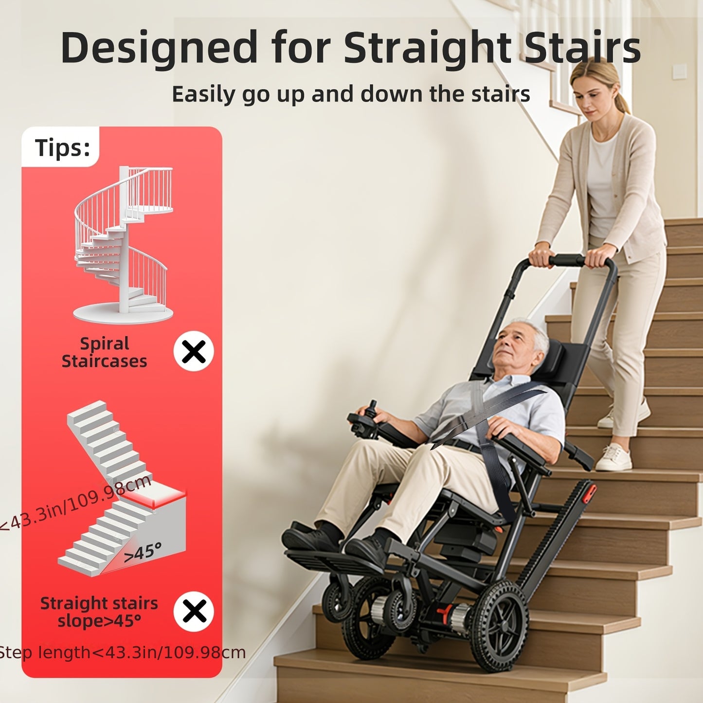 Nihhcune Electric Stair Climber | Intelligent Electric Wheelchair With 13Ah Lithium Battery, 15-Mile Range, Quickly Foldable For Easy Travel, Supports Up To 310 Lbs
